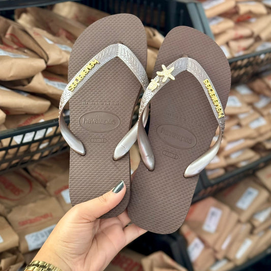 Havaianas Top + Pin Placa Logo + Pin Tartaruga e Estrela do Mar