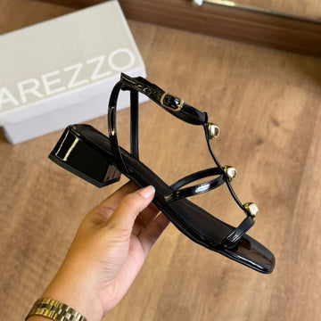 Sandália Arezzo Salto Bloco Tiras Metais A137730001