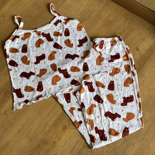 Conjunto Pijama Capivaras Calça e Regata - (Branco)