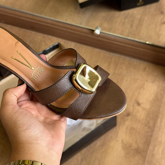 Sandália Vizzano Salto Bloco Detalhe Quadrado Dourado 6291.1187
