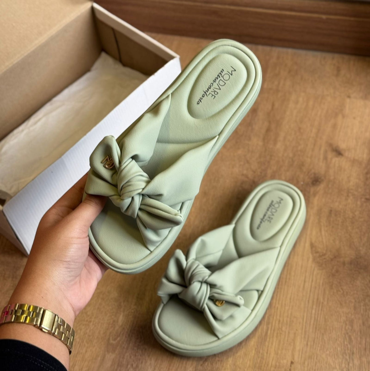 Sandália Modare Detalhe De Laço Oncinha 7208.101 - OFERTA - Verde Luna 1256