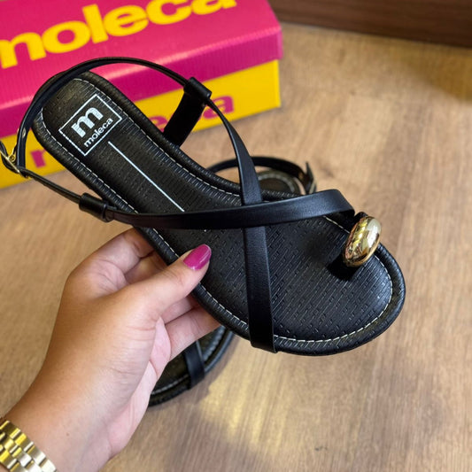 Sandália Moleca Rasteira Detalhe Dourado 5429.452