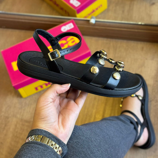 Sandália Moleca Rasteira Pedrarias Douradas 5525.106