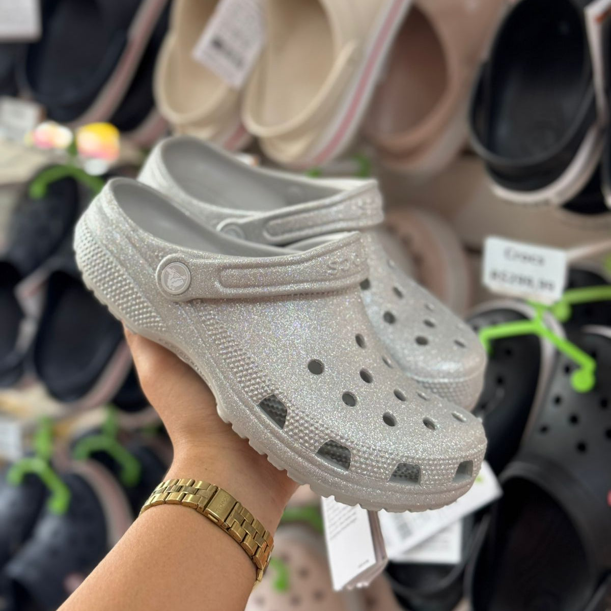 Crocs Classic Glitter Clog Silver Glitter 35