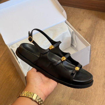 Sandália Arezzo Papete Couro Tiras Metal Bold A120160245