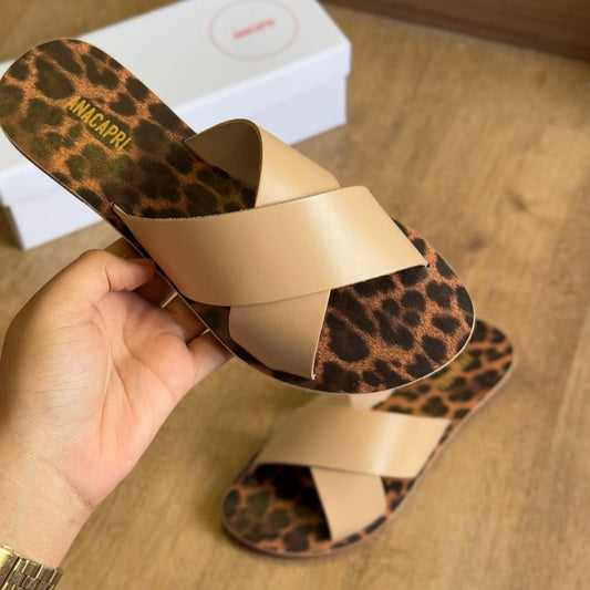 Rasteira Ana Capri Tiras Cruzadas Couro Animal Print C300140004