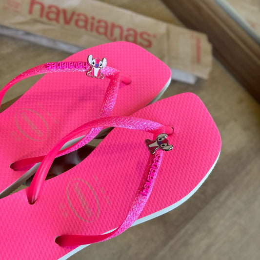 Havaianas Slim Square Glitter Neon + Pin Stitch