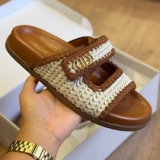 Sandália Arezzo Papete Crochê Cru Velcro A120160212