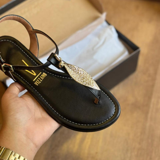 Rasteira Vizzano Detalhe Dourado de Folha 6371.347