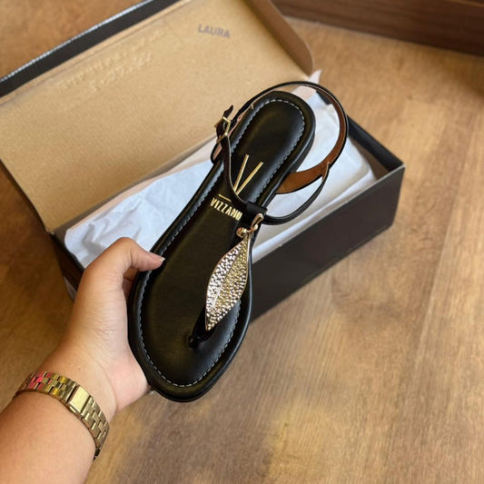 Rasteira Vizzano Detalhe Dourado de Folha 6371.347