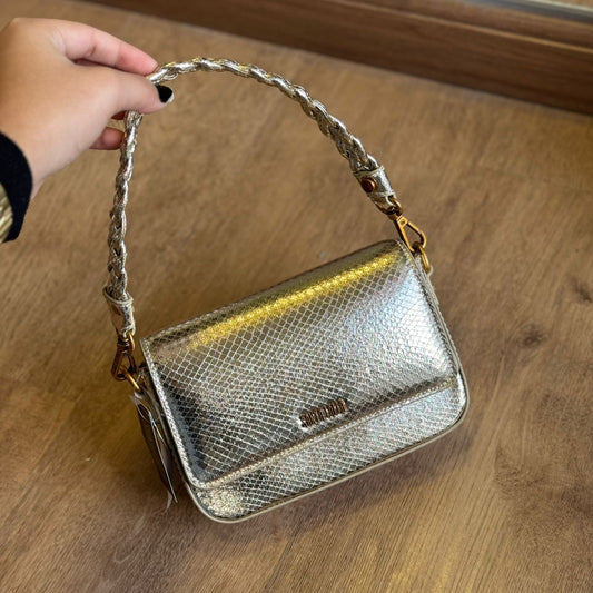 Bolsa Santa Lolla Baguete Metalizado Snake Alça Trança  0470.4B5E.037C