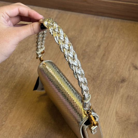 Bolsa Santa Lolla Baguete Metalizado Snake Alça Trança  0470.4B5E.037C