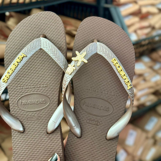 Havaianas Top + Pin Placa Logo + Pin Tartaruga e Estrela do Mar