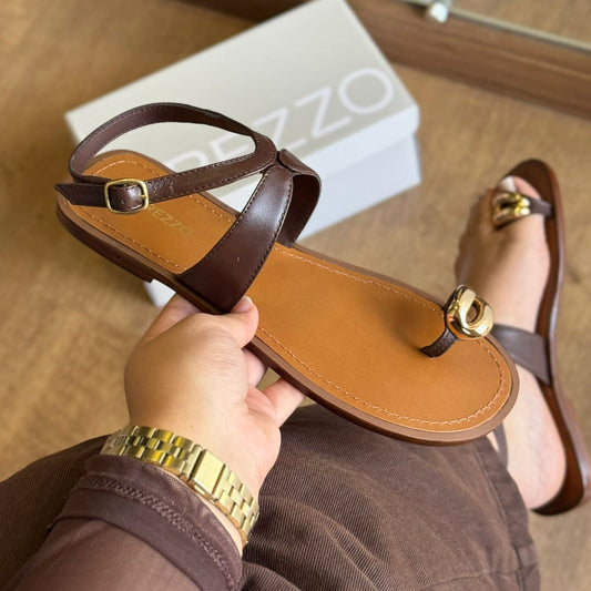 Sandália Arezzo Rasteira Couro Metal Bold A135690011