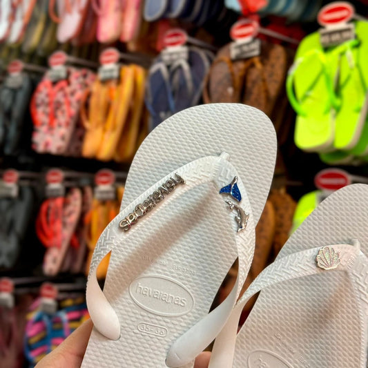 Havaianas Top + Placa Logo + Pin Golfinho, Sereia e Concha