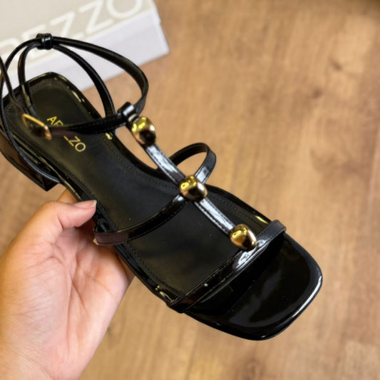 Sandália Arezzo Salto Bloco Tiras Metais A137730001