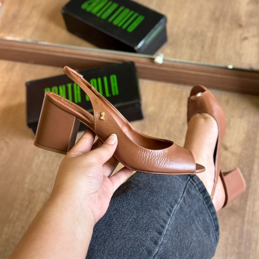 Sandália Santa Lolla Peep Toe Slingback Couro Salto Grosso 0705.4B73.033B