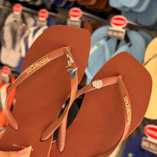 Chinelo Havaianas Logo Pop + Pin Concha, Golfinho e Sereia