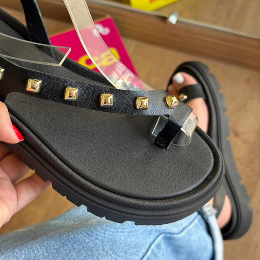 Sandália Moleca Tiras Finas Detalhe Dourado 5504.121