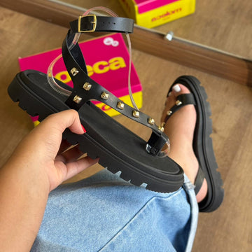 Sandália Moleca Tiras Finas Detalhe Dourado 5504.121
