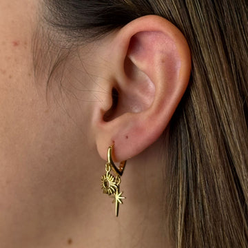 Brinco Argola Duas Fileiras Vazado Atrás Flor