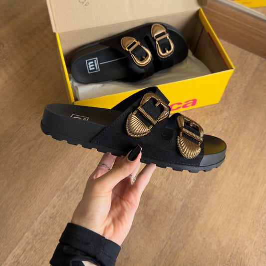 Sandália Moleca Papete Fivela Dourado Conforto E Estilo 5436.441