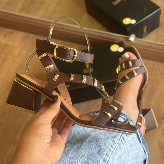 Sandália Vizzano Salto Bloco Detalhes Dourado 6428.159