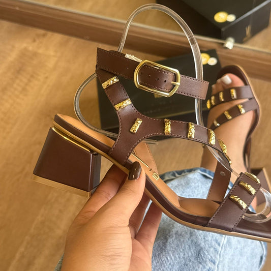 Sandália Vizzano Salto Bloco Detalhes Dourado 6428.159