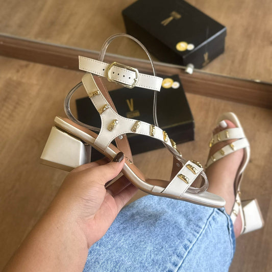 Sandália Vizzano Salto Bloco Detalhes Dourado 6428.159