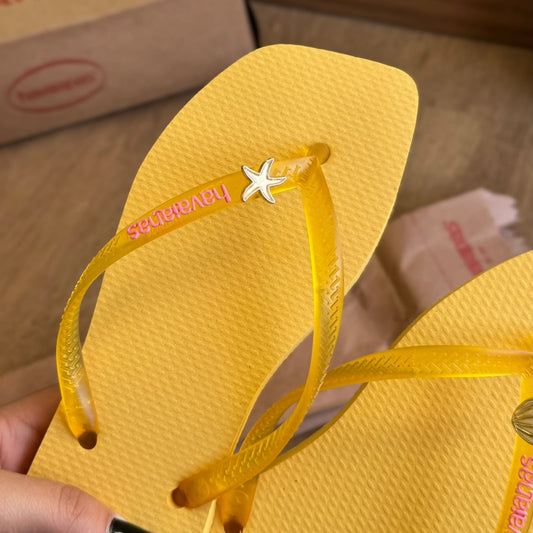 Havaianas Slim Square Logo Pop + Estrela e Concha Dourada
