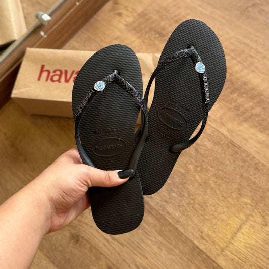 Havaianas Slim Glitter + Pin Concha Azul