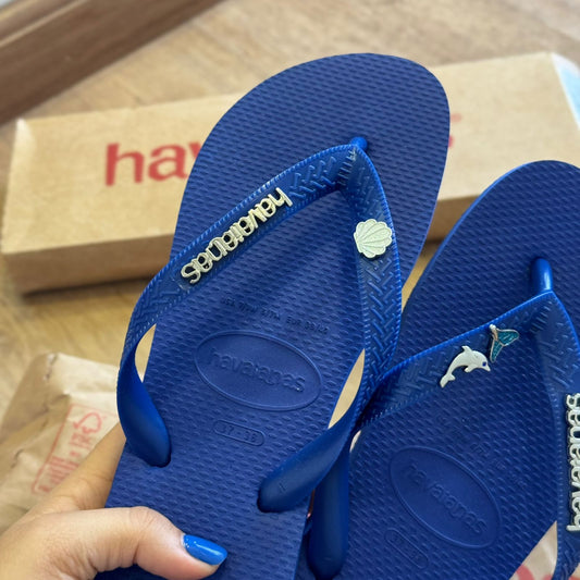 Havaianas Top + Placa Logo + Pin Golfinho, Sereia e Concha