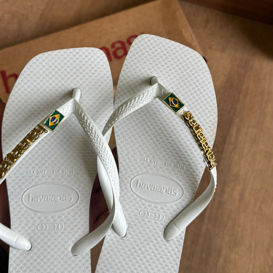 Havaianas Slim Square + Placa Logo + Pin Brasil
