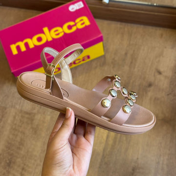 Sandália Moleca Rasteira Pedrarias Douradas 5525.106