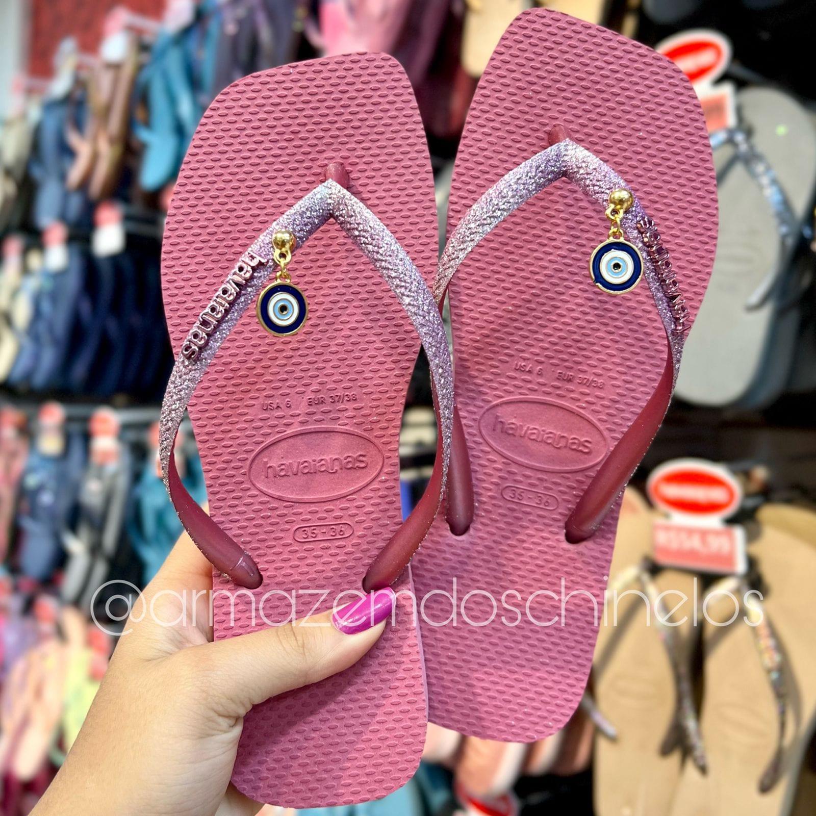 Havaianas Slim Square Glitter II + Pingente olho grego - Armazém dos Chinelos  