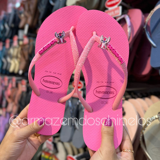 Havaianas Slim Neon Glitter + Pingente Stitch