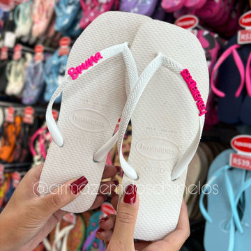 Havaianas Slim Square (Branco) + Pingente Placa e nome (Bruna)